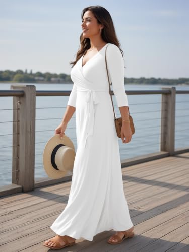 Image of Plus Size Maxi Dress for Women V Neck 3 /4 Sleeve Wrap Dress