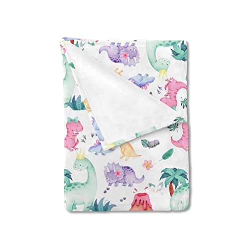 Image of HawSkgFub Dinosaur Baby Blanket for Girls Gift Pink Purple, Tropical Dino Lover Flannel Fleece Nursery Bed Swaddle Receiving Blankets, Soft Lightweight Newborn Toddler Infant Crib kids Bedding 30 x 40