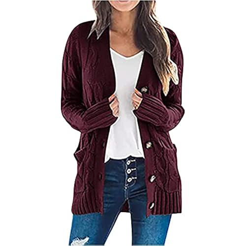 Women's Cardigan Chunky Open Front Button Sweaters with Pockets Loose Slouchy Oversized Fall Outerwear Coat