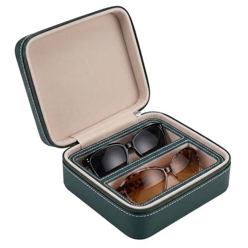 Image of ROSELLE Eyewear Travel Case for women men, Luxury leather 2 /3-Slot Eyeglasses Storage Box for Multiple Glasses and Sunglasses