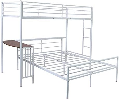 Twin Over Full Metal Bunk Bed with Desk, Ladder and Quality Slats for Bedroom, Metallic (Silver)