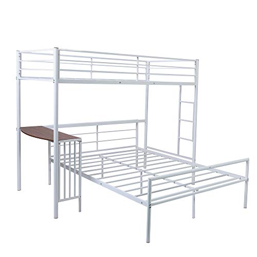 Mupple Twin Over Full Metal Bunk Bed With Desk Ladder And Quality Slats For Bedroom (White) #TOP4
