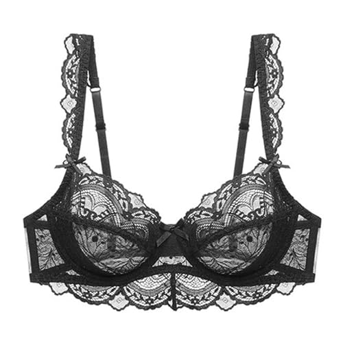 Sencylife Damen Sexy Spitze Soft Cup BH Transparent Durchsichtige Bügel Nicht gepolsterte BHS für Damen Schwarz 85D