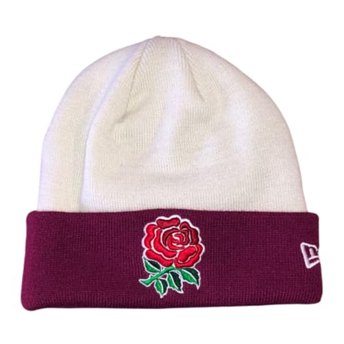 Bonnet Angleterre Rugby New Era beige et bordeaux en taille unique pour adulte