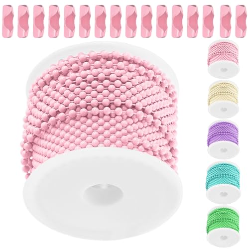 Swpeet 1 Rolls 5m / 16.4ft × 2.4mm Bola chapada rosa con cadenas de cuentas con 50 conectores Kit, Cadena de metal, de collar, de bobina de la de tirar de metal para colgar llavero etiquetas de perro