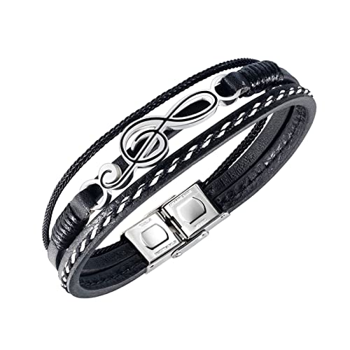 RobertDTesta Herren Musik Notation Lederarmband, Gothic Vintage Musik Partitur Gewebtes Armband,Schwarz,22cm