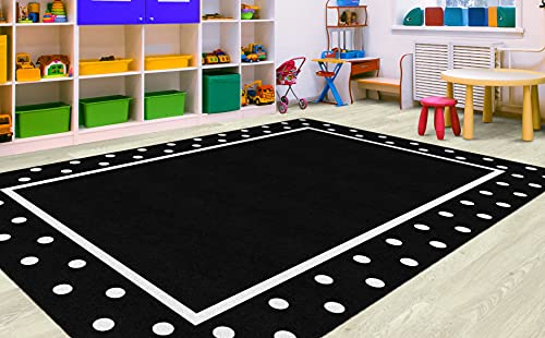 Simply Stylish Tropical Polka Dot Classroom Area Rug, 7'6" x 12', Black