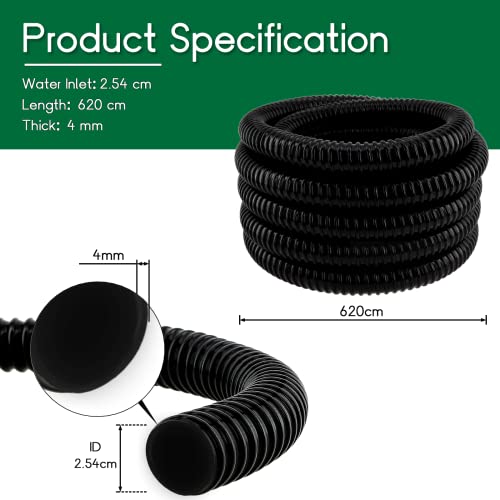LONGRUN 25 mm (1 Zoll) Teichschlauch, 6,2 m – flexibler, UV-beständiger PVC Wellschlauch mit Rohrverbinder & Schlauchschellen für Teichpumpen & Wasseranlagen