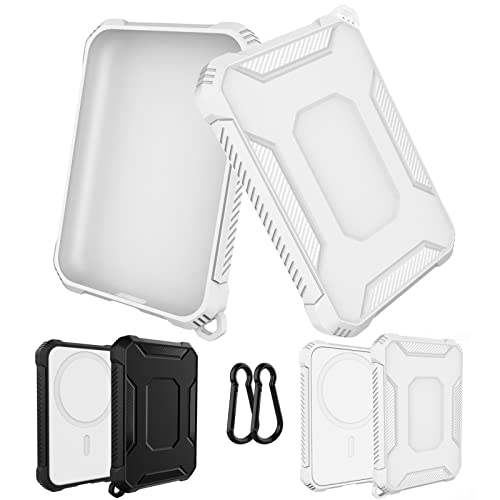 2 Pack Case Compatible with Magsafe Battery Pack Cover, GHIJKL Slim TPU Carbon Fiber Design Protective Case Cover with Keychain Anti-Shockproof Rugged Bumper Shell for Magsafe Battery Pack