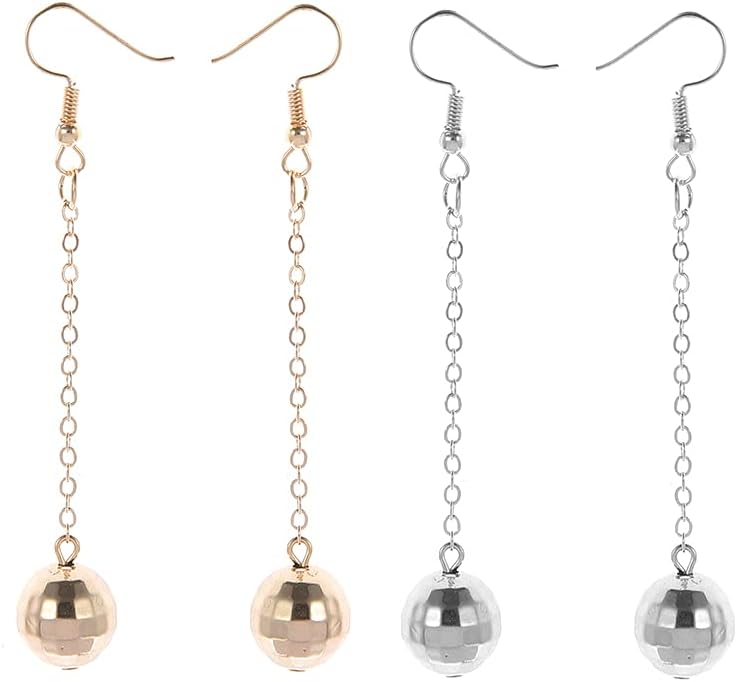 YangQianDisco Ball Earrings for Women Long Dangle Earrings for Women 60's 70's Halloween Costume Accessories 2 Pairs Drop Dangle Earrings Disco Earring for Women