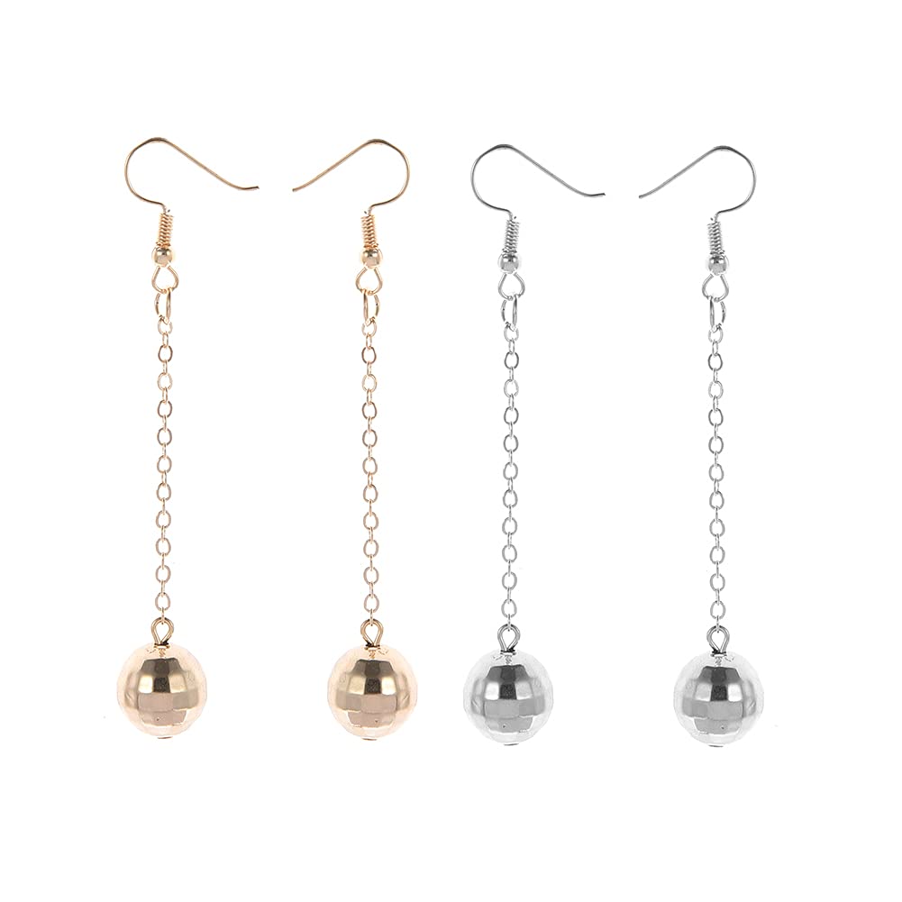 YangQianDisco Ball Earrings for Women Long Dangle Earrings for Women 60's 70's Halloween Costume Accessories 2 Pairs Drop Dangle Earrings Disco Earring for Women