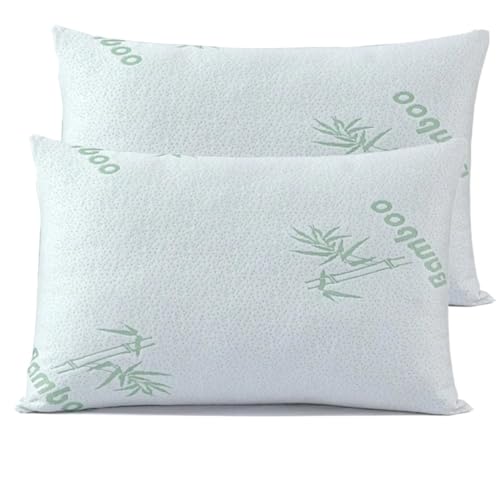Bedding Home Anti Allergy Bamboo Pillows 2 Pack | Hollow Fiber Filling Side Sleeper Pillow | Anti Allergy Orthopedic Pillows | Medium Firm Down Bamboo Pillow Pack of 2