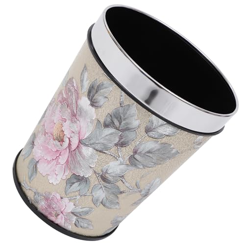 ETHZZLE 欧式レトロ無蓋ゴミ箱 家用オフィス対応 銀色花柄デザイン コンパクトで耐久性のある廃棄物容器 リビング キッチン 寝室整理用