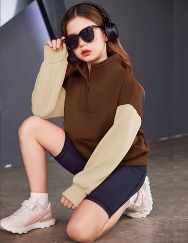 Image of Arshiner Girls Half Zip Sweatshirt Fleece Quarter Zip Pullover Sweatshirts | Fall Fashion Clothes for Teen Girls with Thumb Hole for 5-16 Years