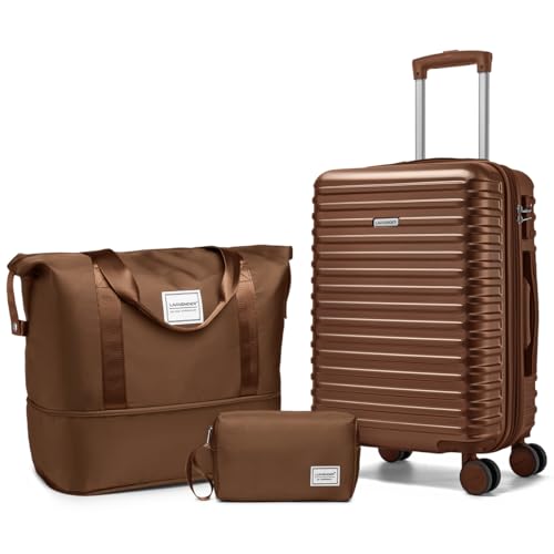 LARVENDER Carry on Luggage 22x14x9 Airline Approved Expandable 20 Inch Hardside Suitcase with Wheels TSA Lock PC+ABS Lightweight Carry on Suitcases for Women and Men Maple (20/DB/TB)
