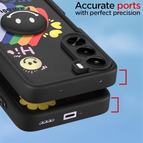 Image of Pikkme Back Cover for Realme P4x 5G | Soft Silicone| Cute Rainbow Smile & 3D Cartoon Flower Design | Shockproof Raised Camera Protection Bumper Case (Black)