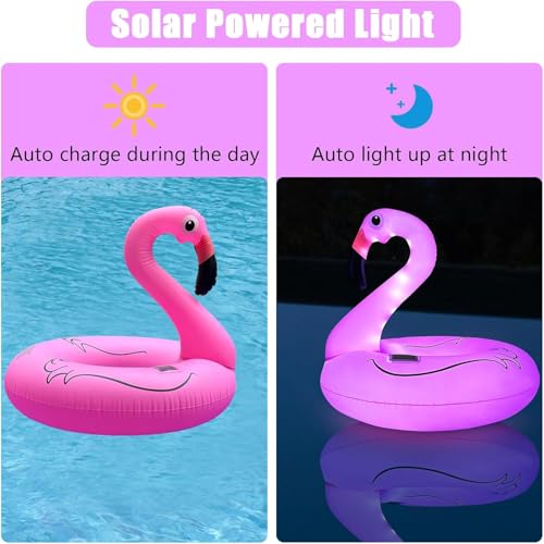 Inflatable Flamingo Pool Floats with Lights, Solar Powered Flamingo Swimming Pool Tubes - Image 4