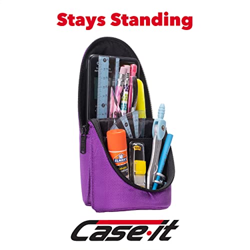 Image of Case-It Magnetic Stand Up Pouch, Stand up Pencil Case, Large Capacity Pencil Pouch, Zipper Phone Holder, Mobile Phone Bracket, Stationery Organizer, Storage Makeup Pouch, PLP-167, Purple