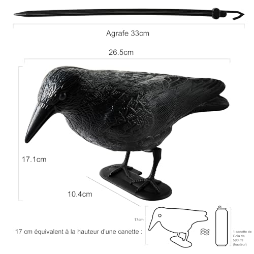 OFFO Corbeau Anti-Pigeon, Effaroucheur Oiseaux Exterieur, Anti Pigeons pour Balcon, Toit et Jardin, Effaroucheur Pigeons, Corbeau Noir en Plastique (4 Pièce) – vue 2