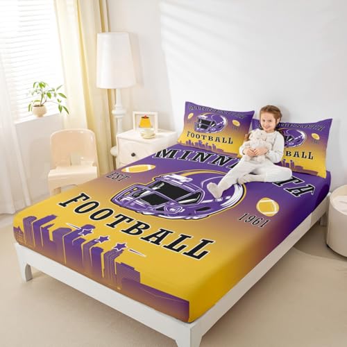 Erosebridal Football Fitted Sheet American Football City Bedding Set Sports Rugby Competitive Games Bed Sheets Twin Size for Kids Boys Teen,Purple Yellow Rugby Theme Sheets(Minnesota)