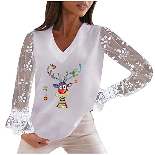 Ugly Christmas Sweater Women New Year 2023 Funny Cute Winedeer Print Tee Shirt Crewneck Sweatshirt Fashion Holiday Top #TOP5