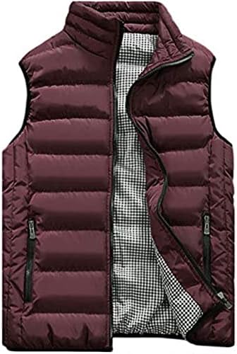 XinYangNi Men's Outerwear Vests Lightweight Sports Down Vest Puffer Casual Stand Collar Winter Outwear Sleeveless Jacket Wine Red US XL