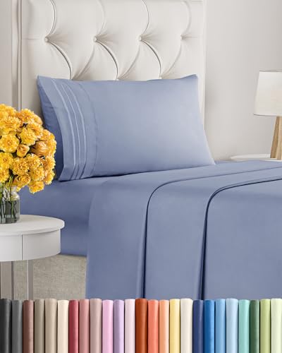 Image of Twin Size 3 Piece Sheet Set - Ultra Soft & Cooling Sheets - Dusty Purple | Fits 8 Inch to 16 inch Mattress, Wrinkle Free & Fade Resistant with Deep Pockets, Breathable, Comfy Hotel Luxury Bedding