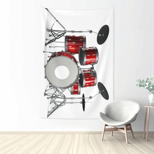 Tapisserie imprimée cool tambour contre les murs blancs de chambre d'étudiant