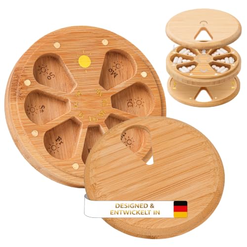 ELEMENTBOX Premium Pillenbox aus Holz – Licht & Hitzegeschützt, doppelseitig + 24K Gold Magnetverschluss, 7 Tage Tablettendose mit 14 Fächern, Natürlicher Organizer mit FSC Bambus, Neues Modell 2026 ELEMENTBOX Premium Pillenbox aus Holz – Licht & Hitzegeschützt, doppelseitig + 24K Gold Magnetverschluss, 7 Tage Tablettendose mit 14 Fächern, Natürlicher Organizer mit FSC Bambus, Neues Modell 2026