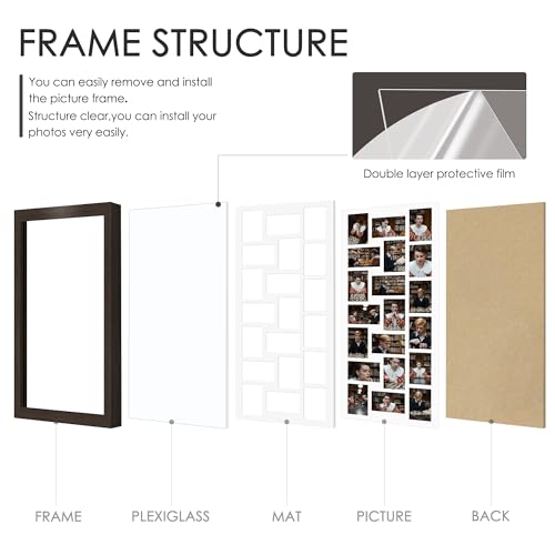 Image of DUENPY 16x38 Collage Picture Frame 4x6 Collage Frame Displays twenty 4x6 inch Photos Available Horizontal Wall Mounting Display and Vertical Walnut