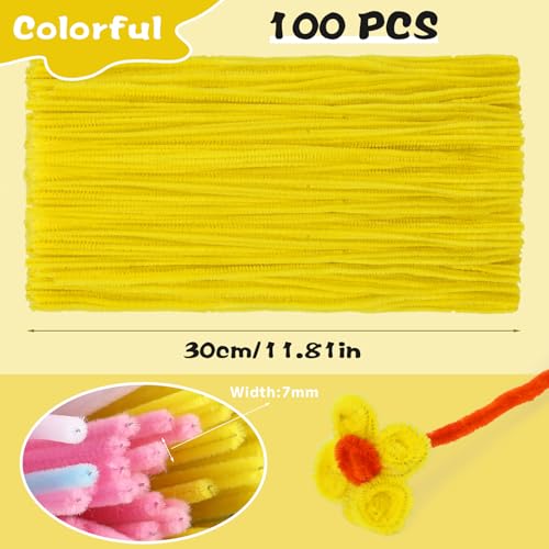 Image of 100 Pieces Pipe Cleaners Craft Chenille Stem Yellow Pipe Cleaners | Fuzzy Sticks Pipe Cleaners for Crafts Festival Home Decorations