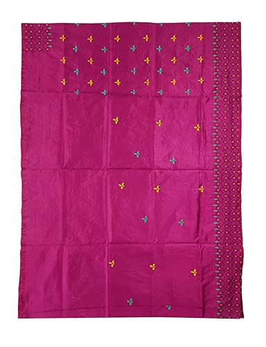 Image of SHRISTI CLOTHINGS Women's Hand Embroidered Cotton Silk Kantha Stitch Saree with Blouse Piece (SB420324 PURPLED16)