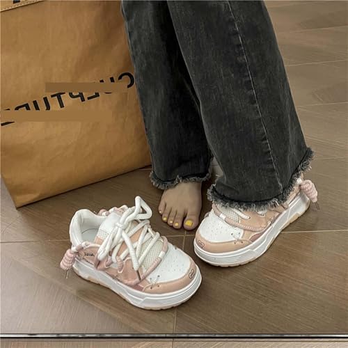 Women's Trendy Outdoor Fashion Sneakers Shoes Lace-up Flat Platform Skateboard Shoes Comfortable Round Toe Casual Shoes3