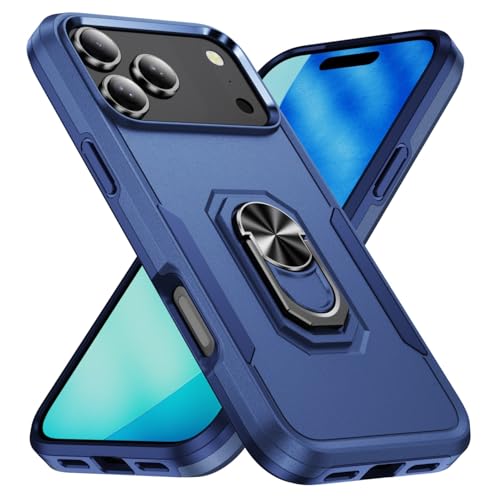 Coque iPhone 17 Pro bleu rigide en silicone avec anneau de support