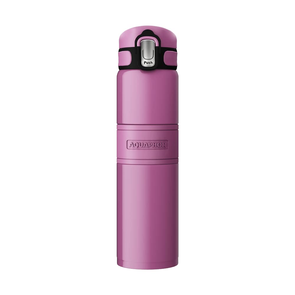 Aquintos Wasseraufbereitung Aquaphor Thermal Drinking Bottle Insulated Flask Double-Walled Keeps Ice Cold or Hot for up to 6 Hours - Stainless Steel 480 ml - Stainless Steel Drinking Bottle (Pink)