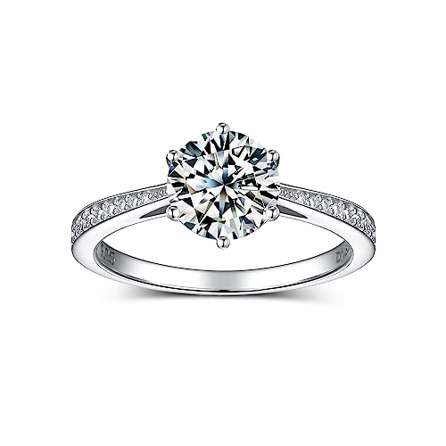 Moissanite Rings for Women, Sterling Silver Lab Created Diamond Engagement Promise Wedding Ring Bands for Her (1.5 carat, 9.5)