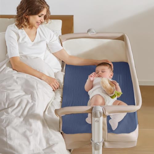 Image of lulumoon Muslin Bassinet Sheets 3Pack: Fitted Most Bedside Sleeper Mattress | Soft Cotton Bassinet Mattress Sheets for Baby - 33x21 inch Flexible Fit for Baby Delight Dream on Me and Other Rectangle pads