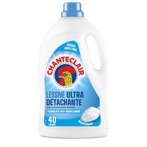 Chanteclair - Lessive Liquide Concentrées Bicarbonate, Spécialement Conçue pour le Linge Blanc, Ultra Détachantes et Efficaces aussi à Froid, 40 lavages - 1800 ml