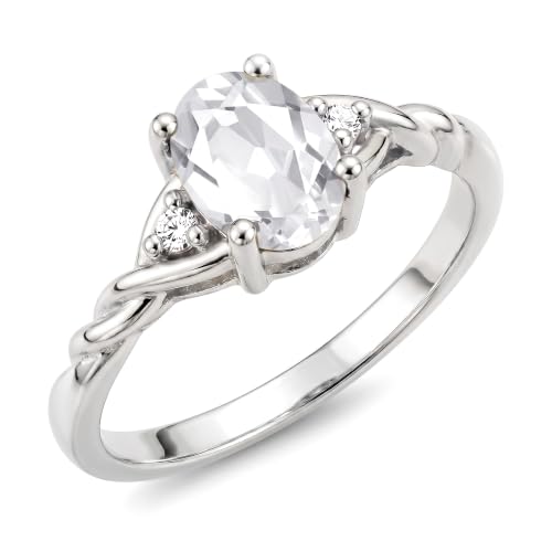 Image of Rylos Sterling Silver Classic Birthstone Ring - 7X5MM Oval Gemstone & Diamonds - Women's Jewelry, Sizes 5-10