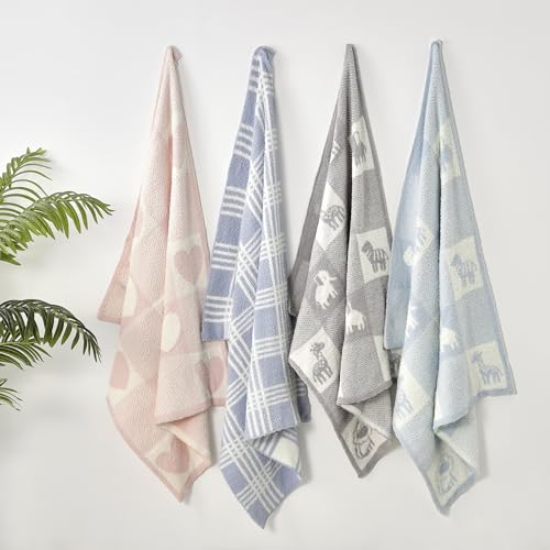 Image of CREVENT Soft Warm Chenille Blanket 30x40 Inches for Girls Boys Baby Essential Baby Shower Gift Animal Grey 75x100cm