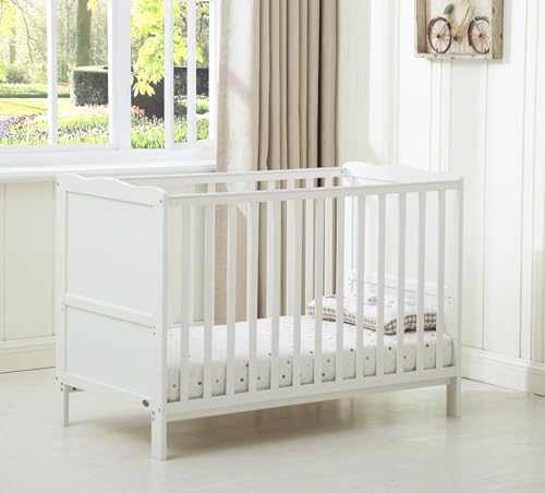 mcc direct Cot Bed Wooden Baby Cot Toddler Bed Premier Aloe Vera Water Repellent Mattress Cream White One - Orlando