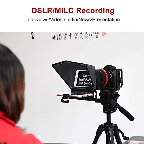 Image of Desview T2 Portable Teleprompter Kit With Lens Adapter Ring, Remote Controller, For Smartphone /Tablet /Dslr Camera Video Recording Interview Presentation - Black