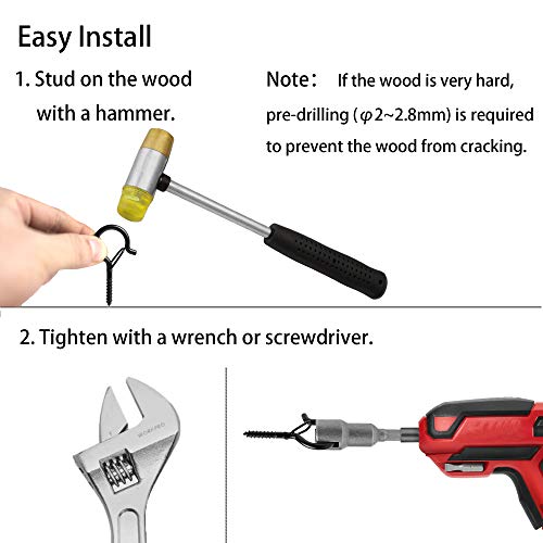 Beheno 8 Pcs Q-Hanger, Screw Hooks For Outdoor String Lights - Ceiling Hooks For Hanging Plants Wind Chimes, Safety Buckle Design, Windproof, 2.2 Inches #TOP5