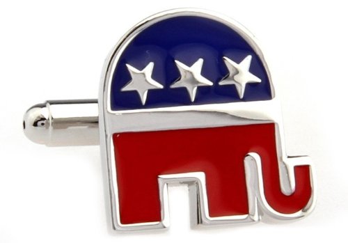 Procuffs Republican Elephant Blue Convention Red White Blue Wedding Cufflinks + Free Box & Cleaner