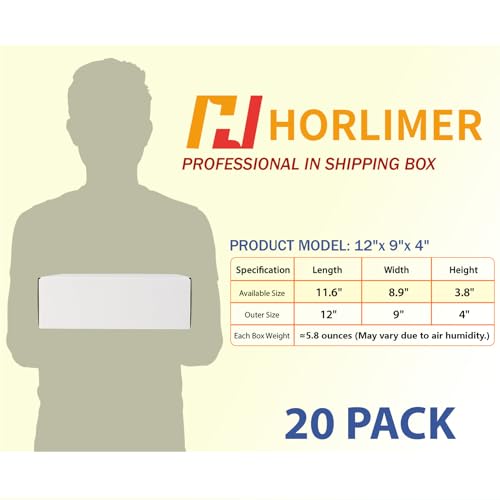 Image of HORLIMER 20 Pack 12x9x4 Shipping Boxes, 10 Pack White and 10 Pack Brown Corrugated Cardboard Box for Mailing, Packaging, Small Business