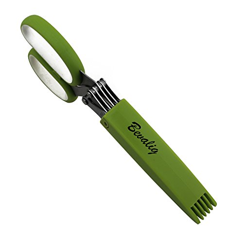 Herb Scissors And Multipurpose Peeler - 5 Sharp Blades Stainless Steel Unique Cooking Utensils Kitchen Shear Gadgets With Cover & Cleaning Comb - With Bonus Ebook #TOP6