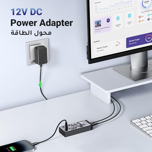 مراجعة UGREEN USB Hub 3.0 (7 منافذ): موزع شحن ونقل بيانات بمفاتيح فردية — 12V/2A (بدون شحن سريع) - الصورة 7