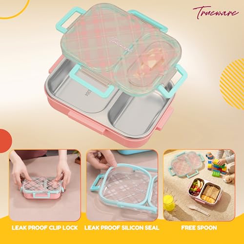 Image of Trueware Cool Touch 304 Stainless Steel PU Insulated Lunch Box with Two Compartment BPA Free, Food Grade Ideal for School, Picnic, Office & Outdoor - 540ml