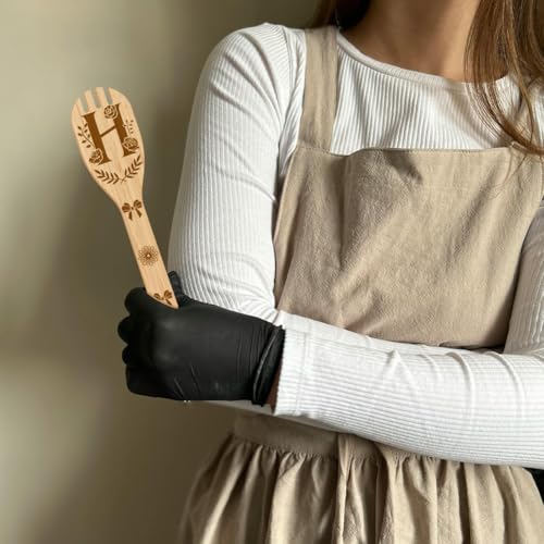 Juego de cucharas de cocina de madera de bambú premium con grabado floral GLOBLELAND 8