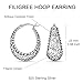 LeCalla Sterling Silver Earrings Filigree Hoops | Lightweight Italian 925 Silver Hoop Earrings Small Oval Antique Oxidized Filigree Design Earring Hoops for Women 25mm